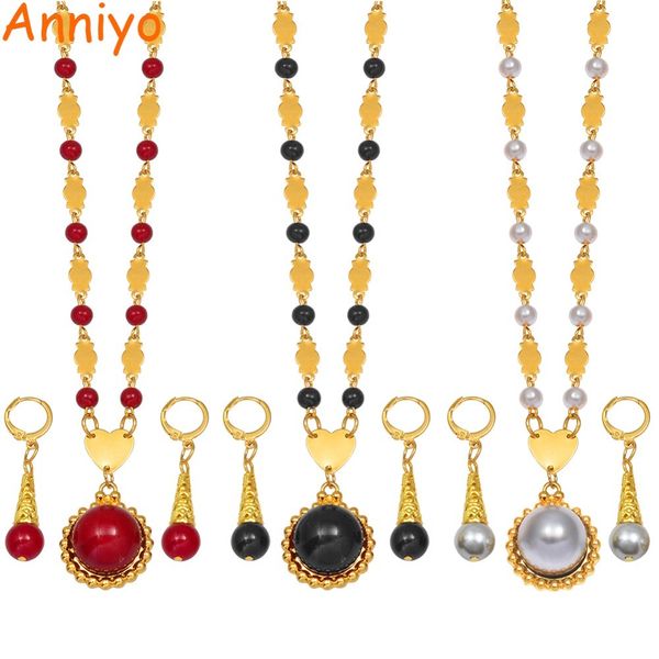 Anniyo Marshall Perle Anhänger Kugel Perlen Halsketten Schmuck Set Frauen Gold Farbe Guam Mikronesien Schmuck Hawaii Geschenk #164606 210320