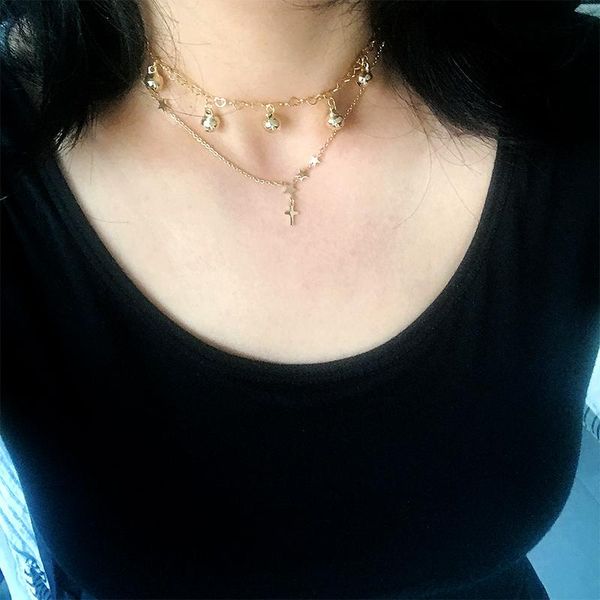 

pendant necklaces stainless steel small bell silver color tassels pendants necklace bohemian gold heart-shaped chain for women 2021