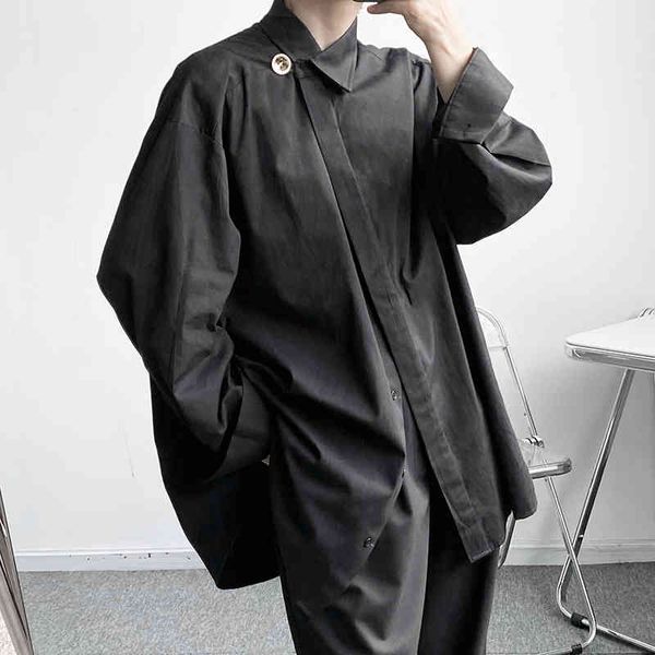 

men's casual shirts asymmetry design loose long sleeve harajuku streetwear korean style oversize man party shirt otv3, White;black