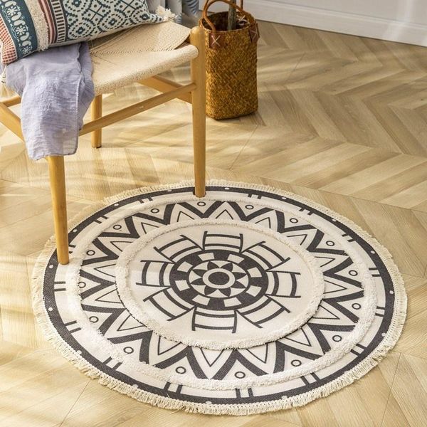 

carpets home boho decor nordic tassel bohemia handmade macrame cotton printed embroidered round carpet mat for namas bedroom door rug