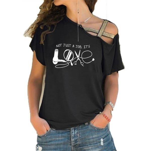 

hairdresser t shirt knitted sunlight leisure women t shirts humorous tee irregular skew cross bandage tee 210324, White