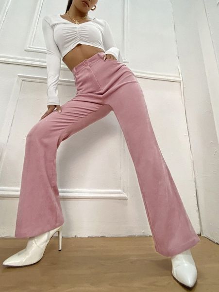 

slant pocket corduroy flare pants b4tt#, Black;white