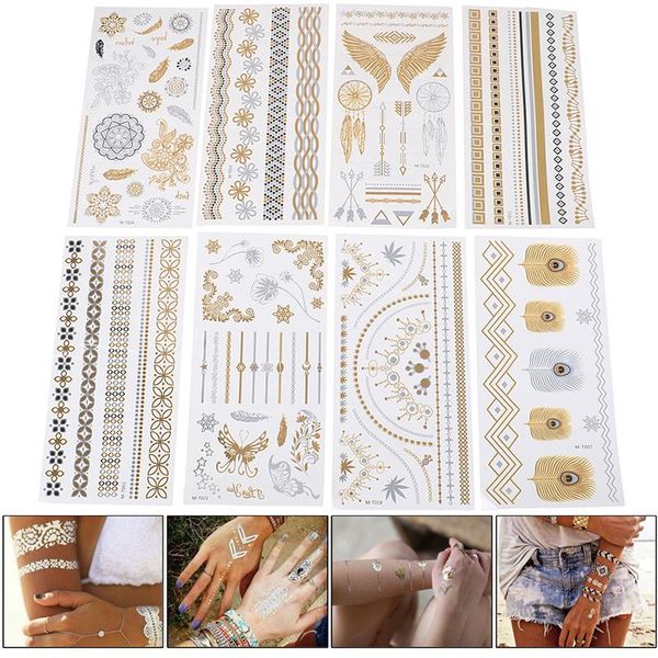 

temporary tattoos retro stamping silver gold tattoo sticker glitter fake tatoo tatto for men girl party body home decoration
