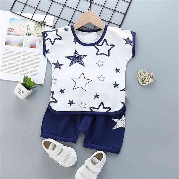 Sommer Mädchen 'Jungen Kleidung Sets Nette Koreanische Baumwollstar Kurzarm T-Shirt + Shorts 2 stücke Anzug Baby Kinder Kinder Kleidung 210625