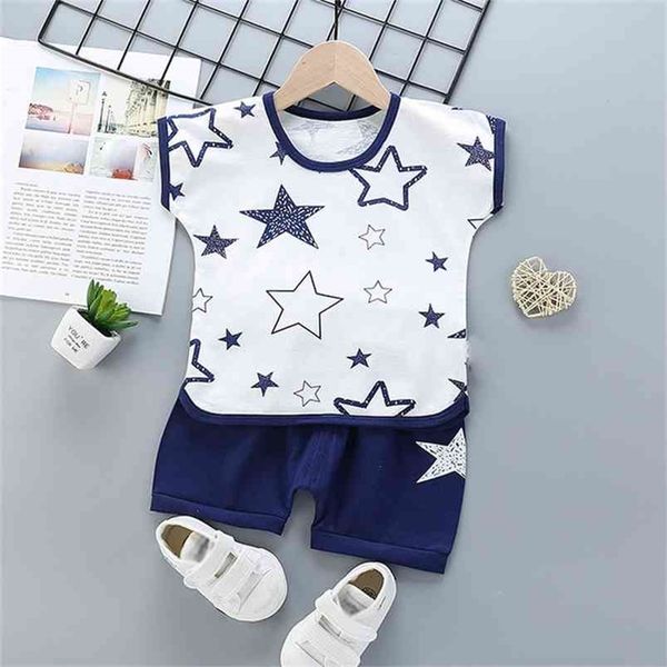 Vestuário dos meninos das meninas do verão Conjuntos bonito da estrela coreana coreana t-shirt de manga curta + shorts 2pcs terno bebê crianças roupas 210625