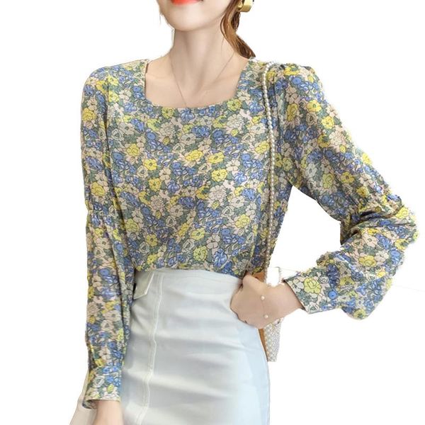 

women's blouses & shirts fashion korean style chiffon lovely girl's floral 2021 spring summer long sleeve blusas mujer, White
