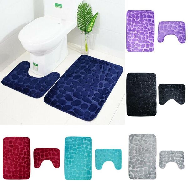 

bath mats 2pcs/set bathroom toilet rug mat non slip extra suction grip with rubber backing funnel cobblestone anti-slip carpet