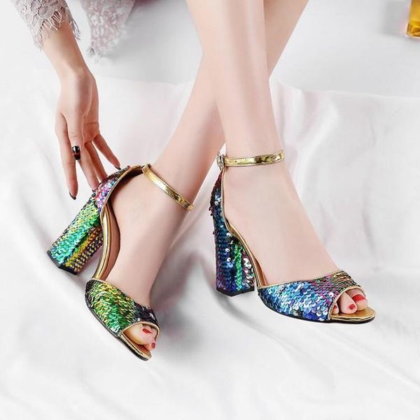 

wedges shoes for women sandals sequined cloth casual 9cm chunky high heel open toe block 2021, Black