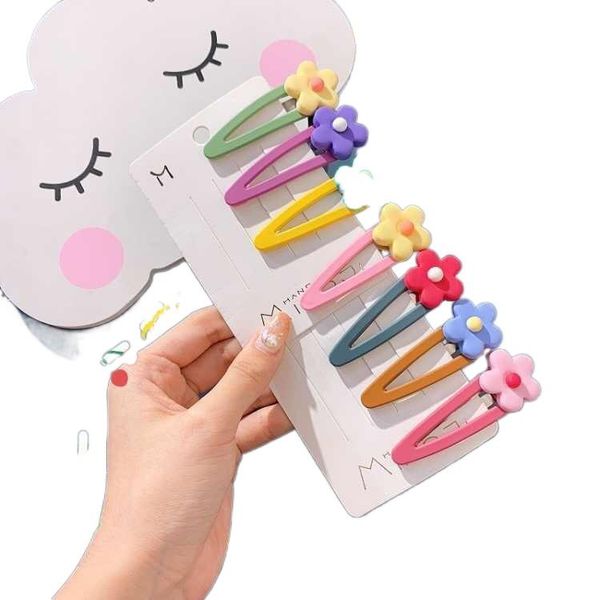 

stitching flowers girl hairpin hair accessories princess wind casual cute soft pottery flower geometric bangs bb clip 2021, Slivery;white