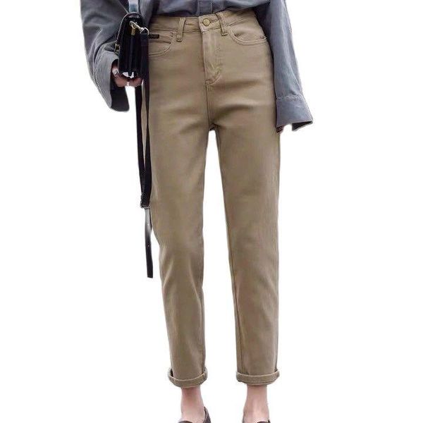 

women's jeans zhisilao stretch high waist women 2021 slim fashion khaki washed trousers denim straight pants ankle-length beige, Blue