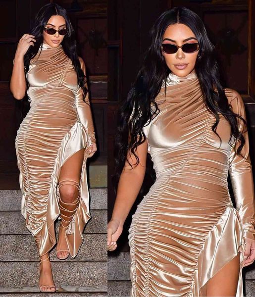 

dress new arrival women summer o neck long sleeves celebrity draped split night club party dress, Black;gray