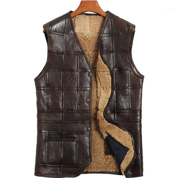 

men's leather & faux genuine vest men 100%wool fur liner short coat winter jacket sheepskin vests plus size chalecos para hombre 802 my, Black