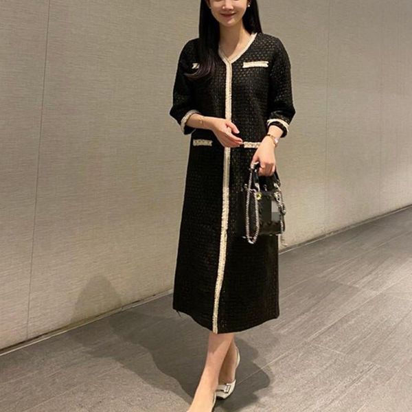 

casual dresses small fragrance wind korean vintage long sleeve vestidos autumn and winter fashion women maxi woolen dress, Black;gray