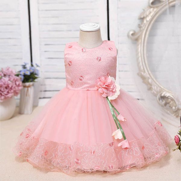 

1st birthday dress for baby girl girls dresses kids clothes princess lace flower skirt infant clothing b7450, Red;yellow
