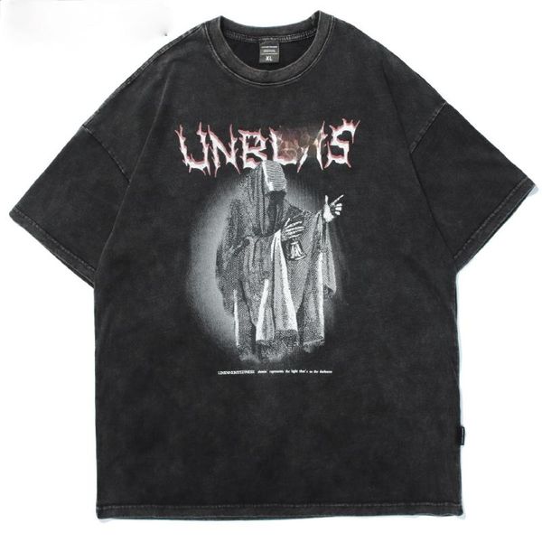 

men's t-shirts short-sleeved t- shirt men 's summer hip hop oversized washed streetwear harajuku ghost printed top, White;black
