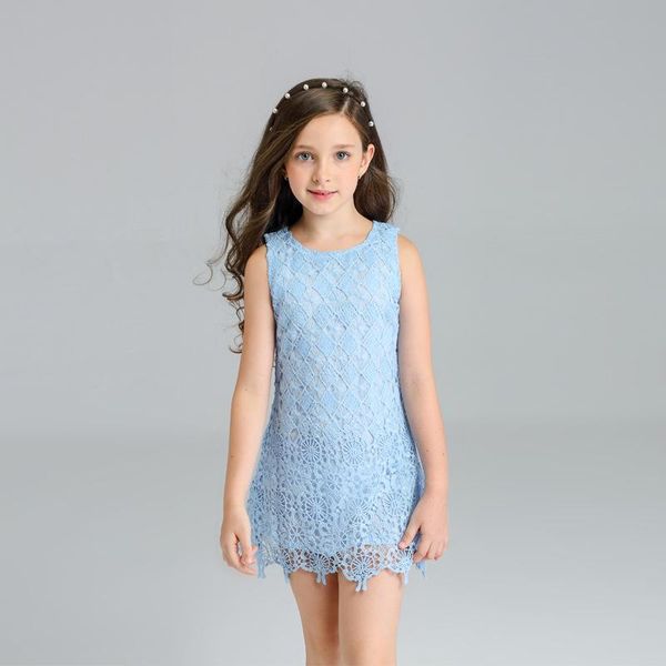 

skirts girls summer vest skirt with blue lace hollow decoration princess