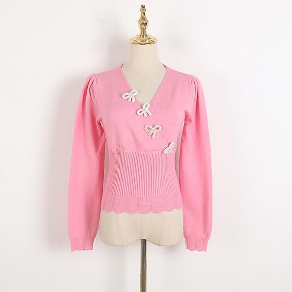 

women's sweaters 2021 autumn and winter cross v-neck long sleeve sweet rhinestone bow high waist pullover sweater, White;black