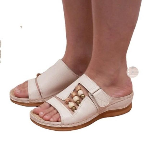 

slippers summer casual and comfortable beaded slope heel ladies outdoor, Black