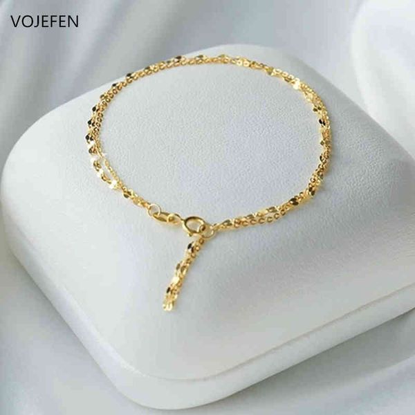 VOJEFEN AU750 Echtes Goldenes Armband 18 Karat Gold Doppelschicht Winzige Glieder- Und Lippenkette Handgelenk Edlen Schmuck Für Frauen Geschenk