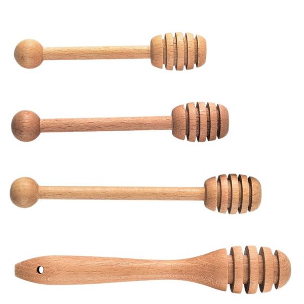 

spoons 4 pcs household mixing honey reusable sticks (log color)