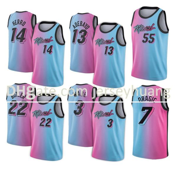 

22 butler jeresy wade jimmy 3 dwayne tyler dwyane pelican 14 herro goran bam 7 dragic adebayo 55 robinson basketball jersey, Black;red