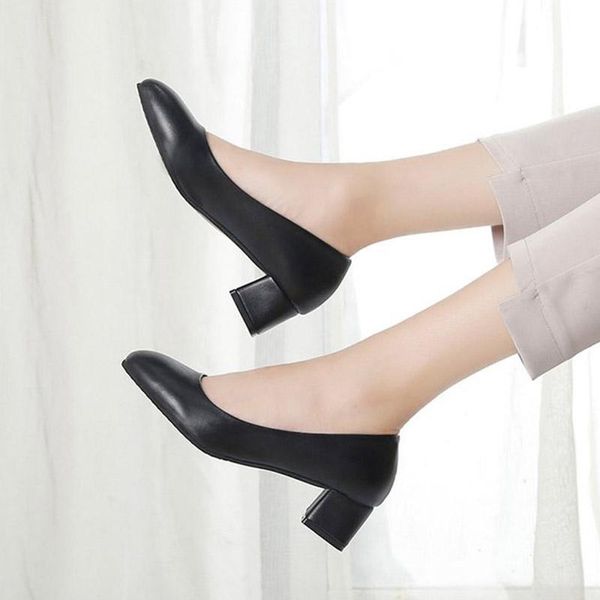 

dress shoes ol office lady chunky heels basic pumps black medium slip on shallow woman wedding ladies