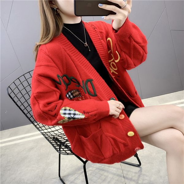 

luxury women's jackets spring 2021 loose coarse needle sweater coat women's short knitted cardigan top, Black;brown
