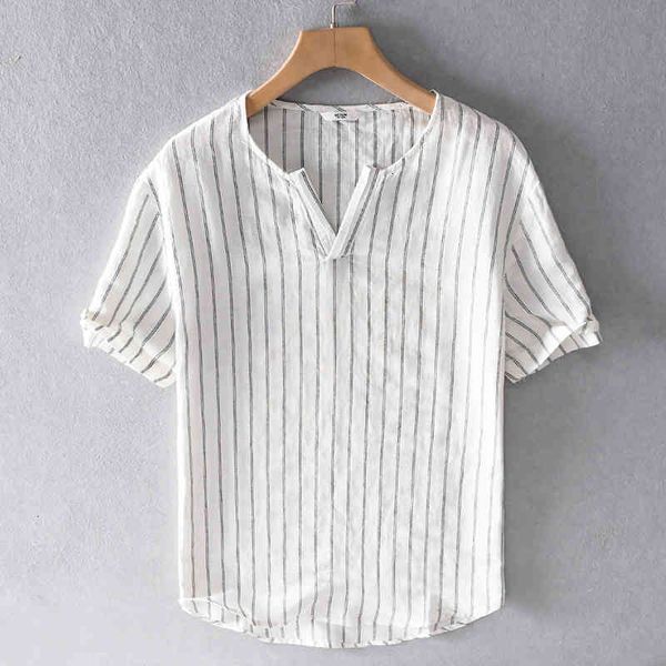 

men's t-shirts v-neck 100% linen cool and breathable summer shirt brand white t-shirt for men casual fashion t shirts male camiseta 1qa, White;black