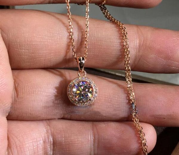 

925 sterling silver&rose gold fill round cut white z cz diamond party gemstones women wedding pendant necklace wjl3320