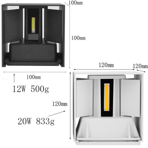 

wall lamps ip65 waterproof 12w 20w indoor outdoor led lamp aluminum adjustable surface mounted ac85~265v porch light sconce