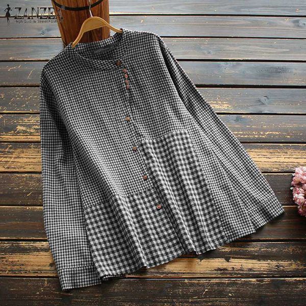 

women's blouses & shirts blouses vintage check spring casual patchwork female button blusas tunic plus size chemis uy8z, White