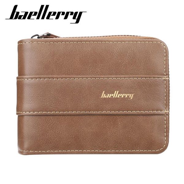 

baellerry men's short wallet korean leather multi-function multi card square solid color zero zipper buckle ticket holder wallets, Red;black