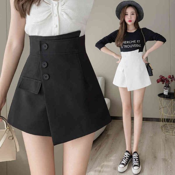 

high waist slim suit skirt pants women's design sense niche wide-leg pants summer style high all-match shorts 210522, Black;white