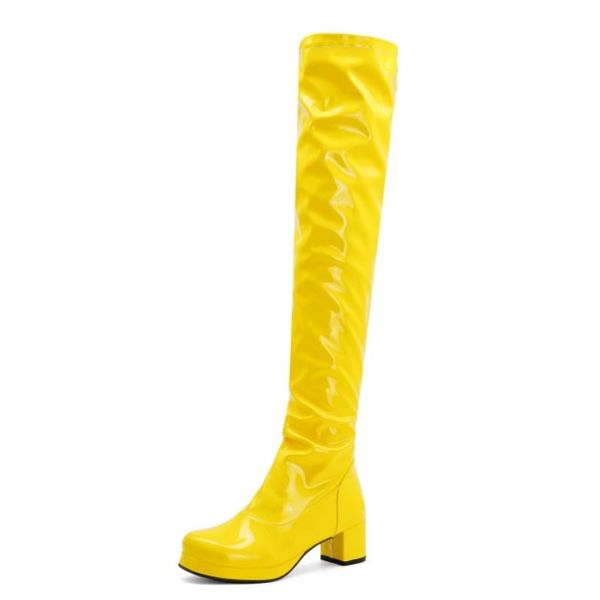 

plus size 30-43 women over knee boots patent leather round toe women winter long boots fashion cool shoes women, Black