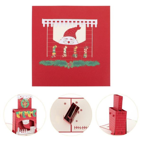 

greeting cards 1 set christmas 3d hollow-out fireplace creative gift