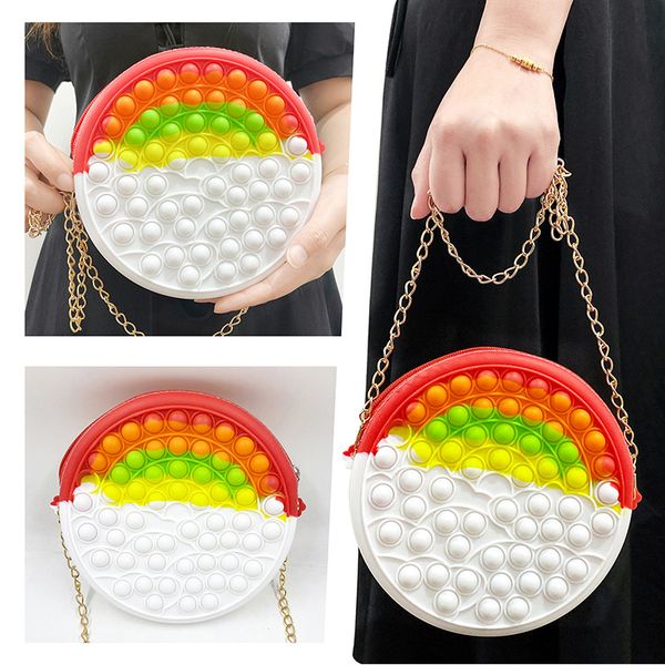 

fidget toys coin purse round shape rainbow push bubble chain shoulder bag pencil case mobile phone wallet bags fashion decompression storage