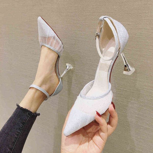 

dress shoes high heels gauze fairy net red sandals spring and summer 2022 thin heeled pointed children's single shoes, Black