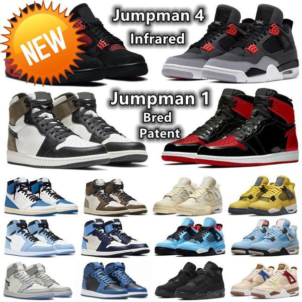 

jumpman 1 bred patent 4 infrared men women basketball shoes 1s university dark marina blue dark mocha navy 4s oreo lightning red thunder u, Black