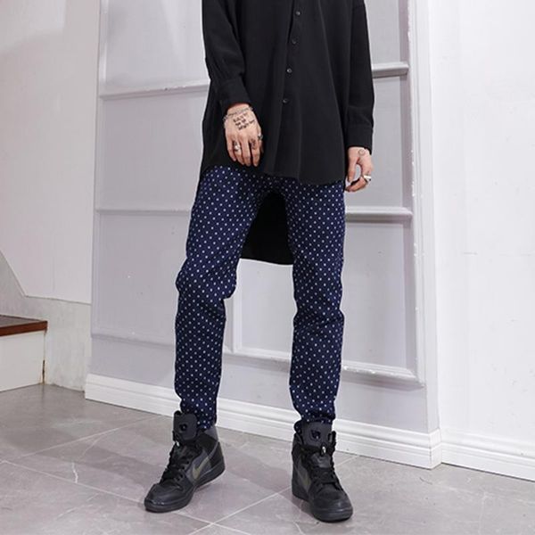 

men's jeans spring and autumn blue wavelet slim fit all kinds of micro performance clothes stage decoration large leisure