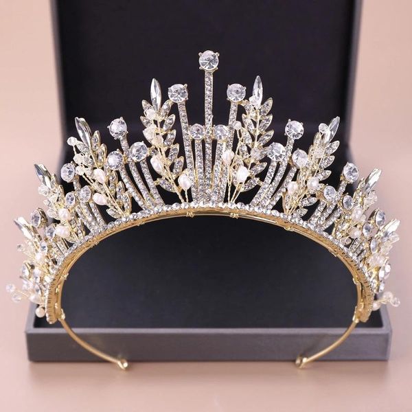 

hair clips & barrettes luxury rhinestone crown shiny wedding handmade pearl headband baroque high-end princess children's accessories, Golden;silver