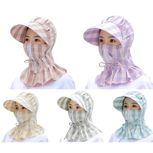 

wide brim hats women anti-uv sun hat multi function summer lady striped visor cap female neck protect riding hunting, Blue;gray