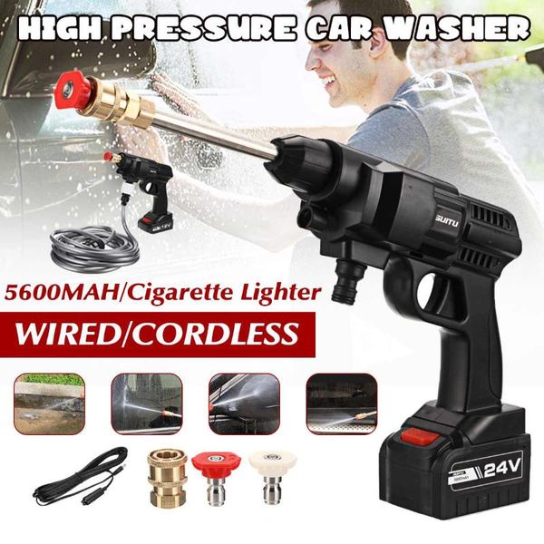 

car washer 12v/24v wired/cordless portable high pressure 30bar water spray cleaner wash gun pipe battery kit