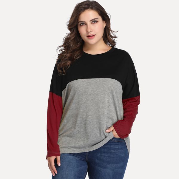 

women's plus size hy3067# large contrast stitching t-shirt