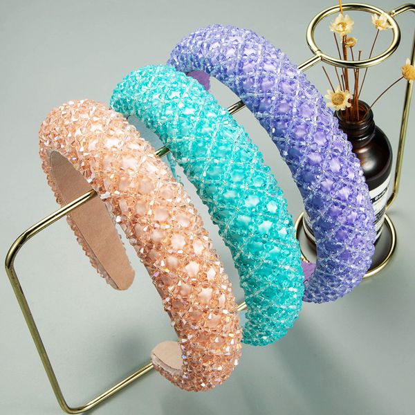

2021 rhinestone padded headband crystal beaded glitter hairband wide bejewelled headwear baroque rhinestone embellished headpiece, Silver