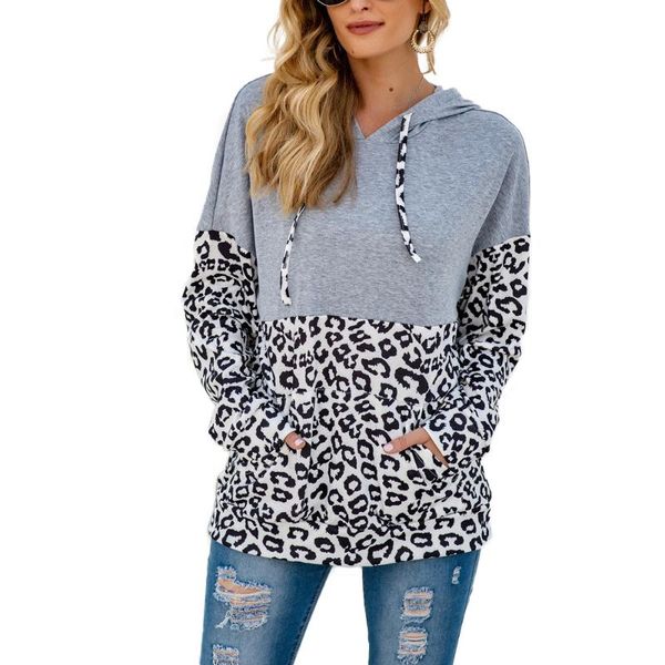 

women's hoodies & sweatshirts lady oversized leopard print splicing hooded harajuku winter casual korean pullovers women, Black