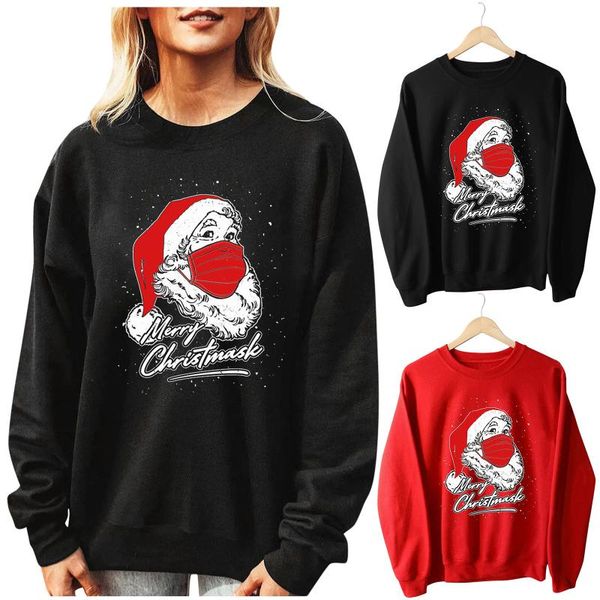 

women's hoodies & sweatshirts santa claus wearing a mask women christmas oversize loose long sleeve round neck pattern slack, Black
