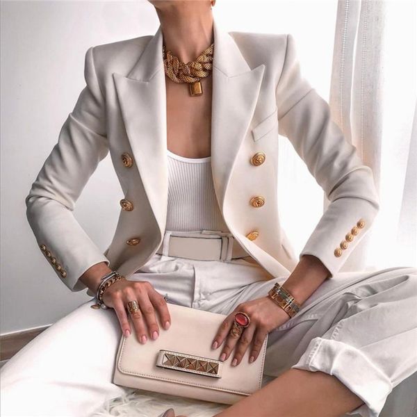 

women's suits & blazers 2021 fashion blazer double button jacket slim daily coat long sleeve work suit office lady solid autumn jackets, White;black