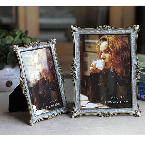 

frames and mouldings 1pcs 6/7/8/10inch modern creative metal po frame pearl framed birthday gift studio wedding kirsite+glass material