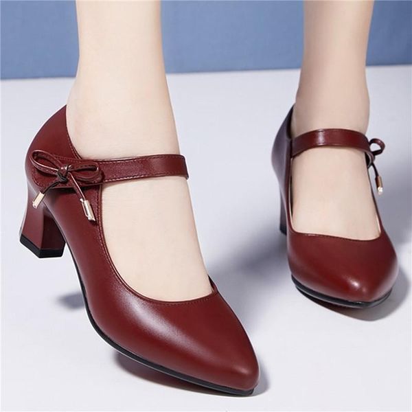 

dress shoes women pumps high heels pu leather hook loop bowknot woman ladies fashion female spring casual footwear 2021, Black