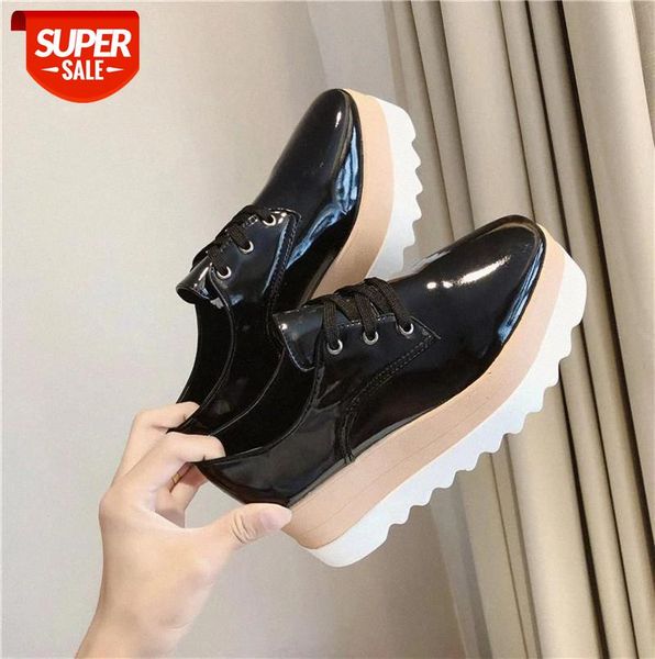 

women shoes patent leather lace up thick heel increased flat platform oxford shoes woman loafers solid casual plus size #ci8y